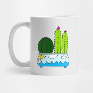 Cute Cactus Design #191: Cacti Arrangement In Sunny Ocean Pot Mug